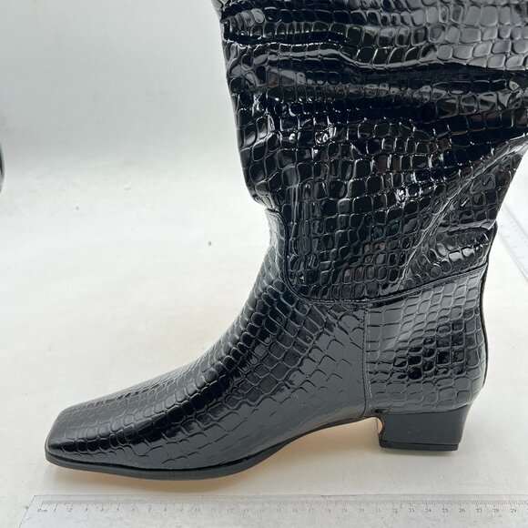 miss left Women Closed Square Toe Knee High Boot Wide Calf Low Chunky Heels - Picture 2 of 8